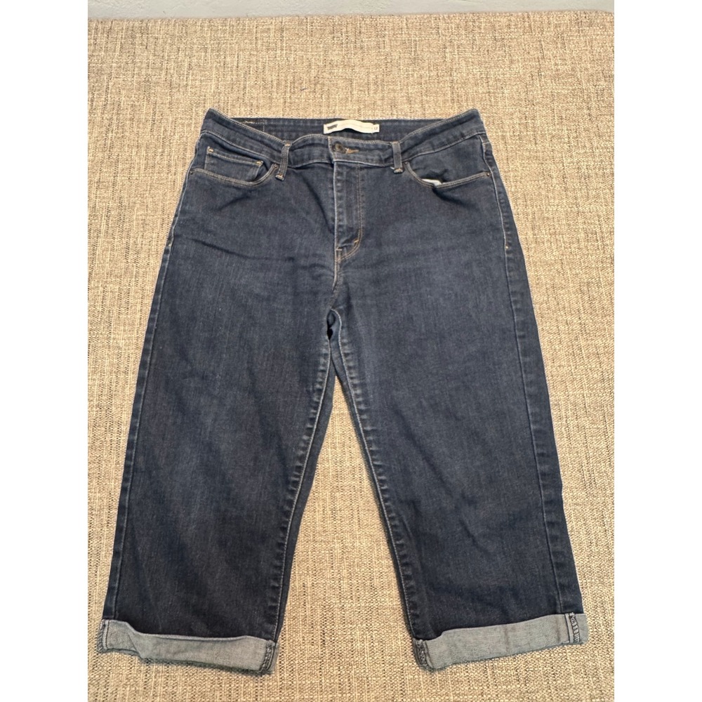 Levi's Capri Jeans Women's Size 12 Blue Denim Dark Wash Cuffed Stretch 5-Pockets